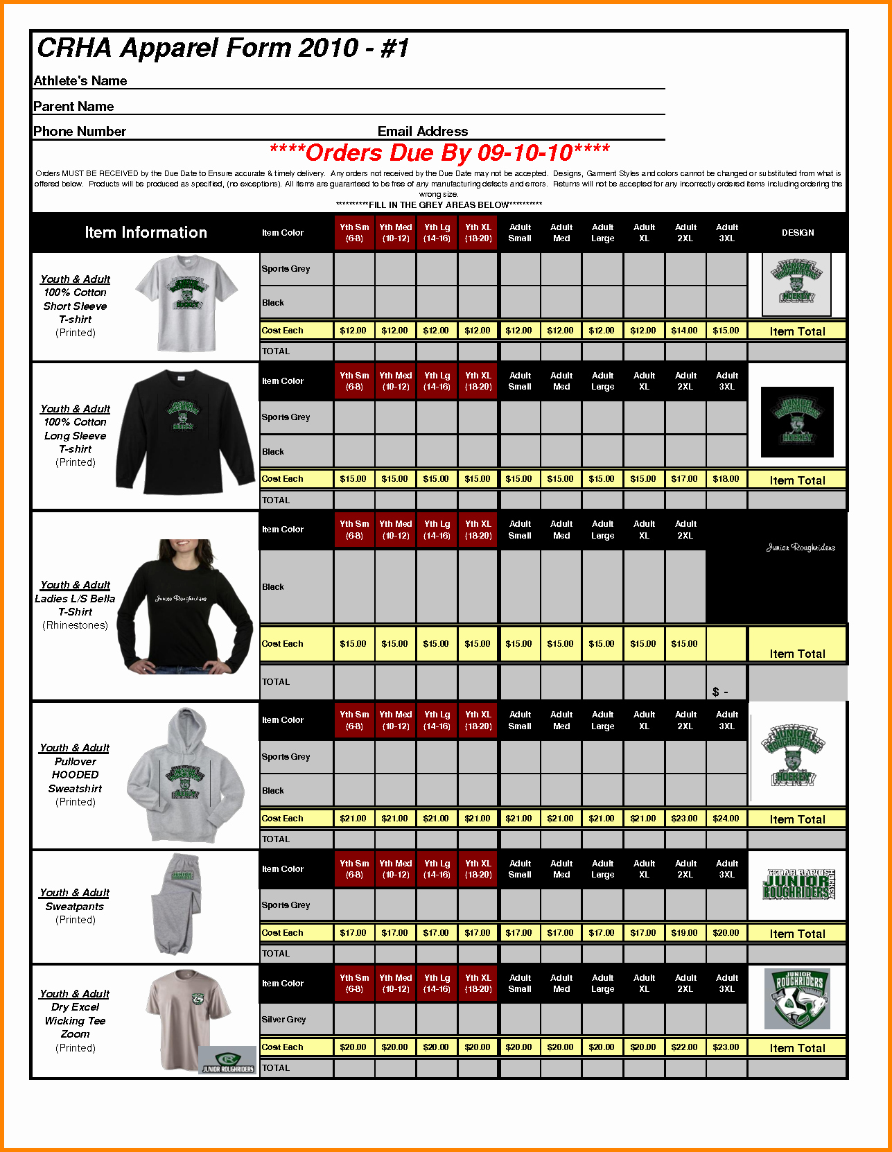 5 T Shirt order form Template Excel