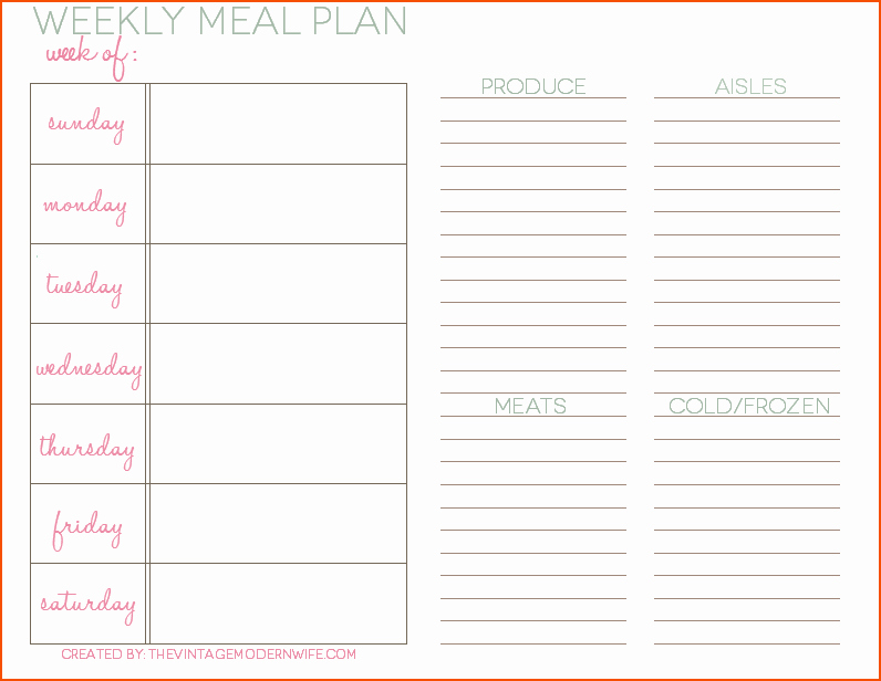 5 weekly meal planning template