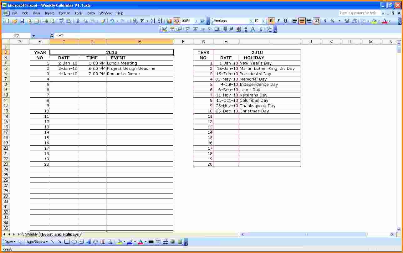 5 Weekly Schedule Template Excel