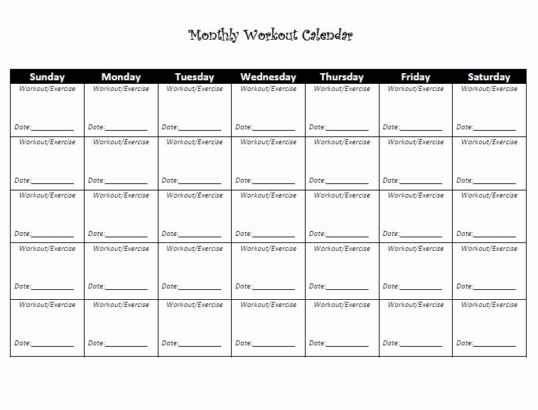 5 Workout Calendar Templates Excel Xlts