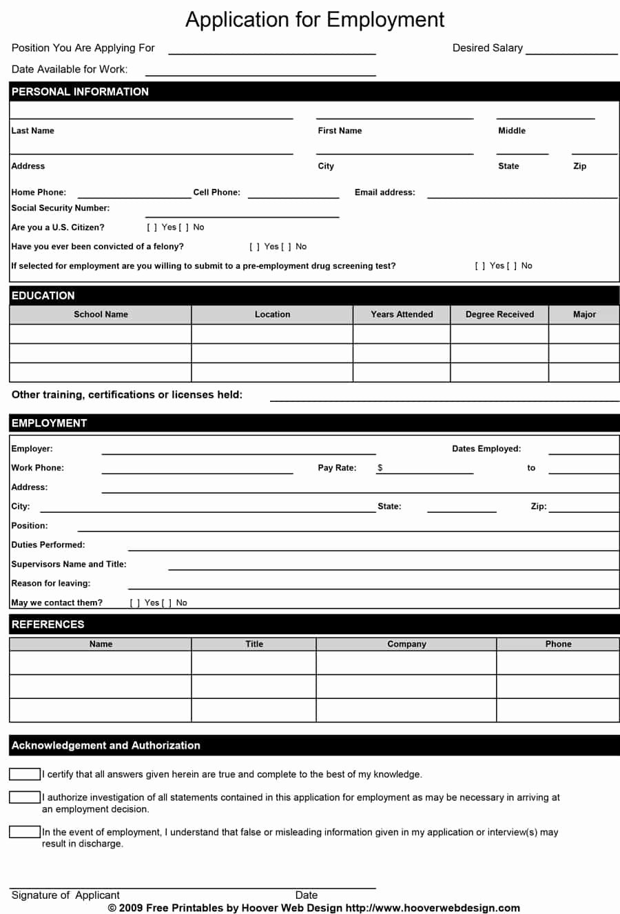 employment application form