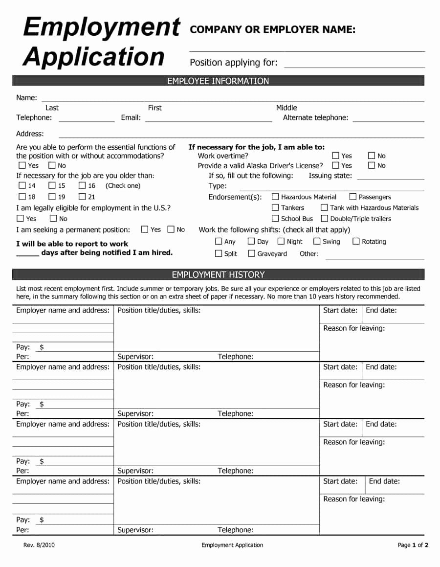 50 Free Employment Job Application form Templates