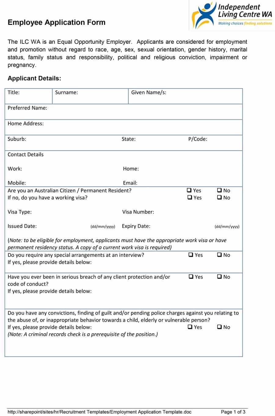 50 Free Employment Job Application form Templates
