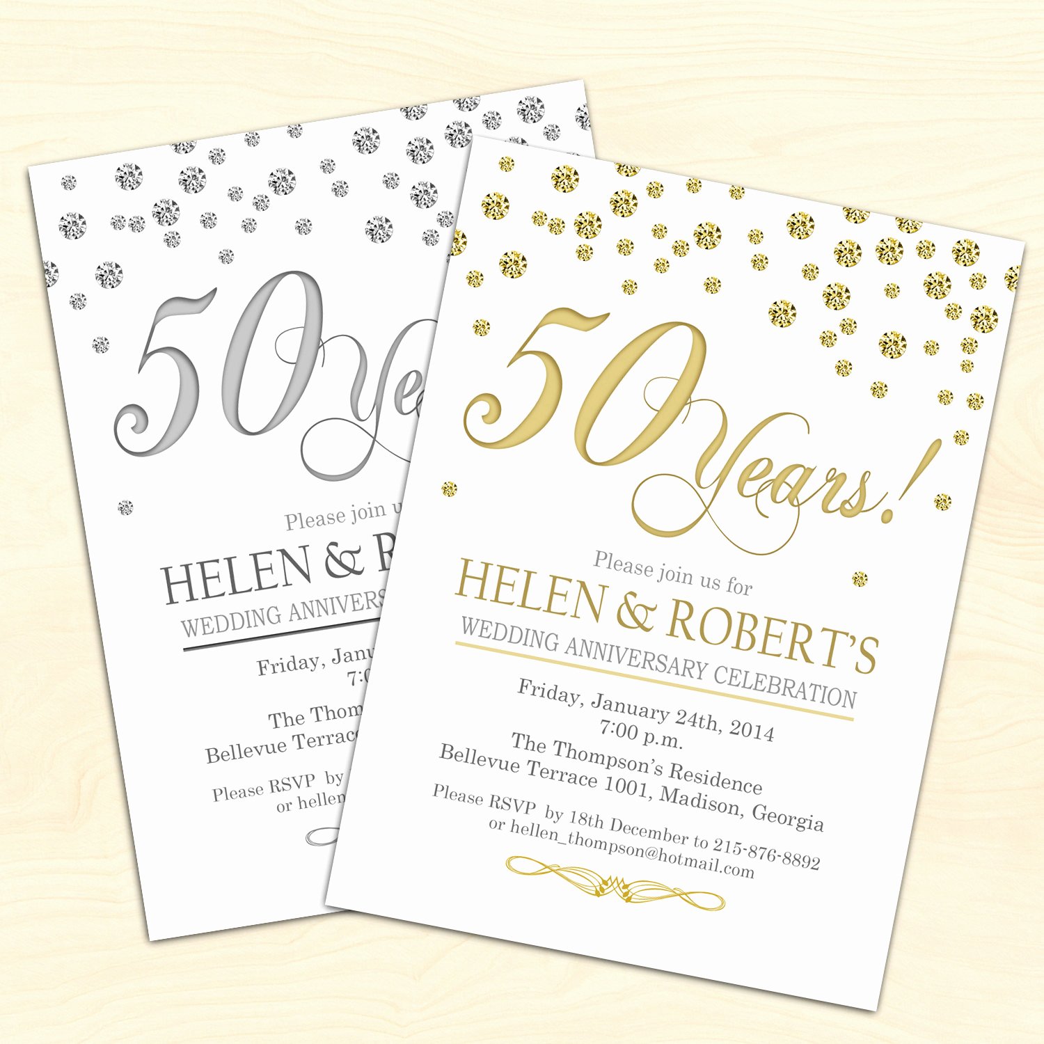 50th Wedding Anniversary Invitation Confetti Gold White