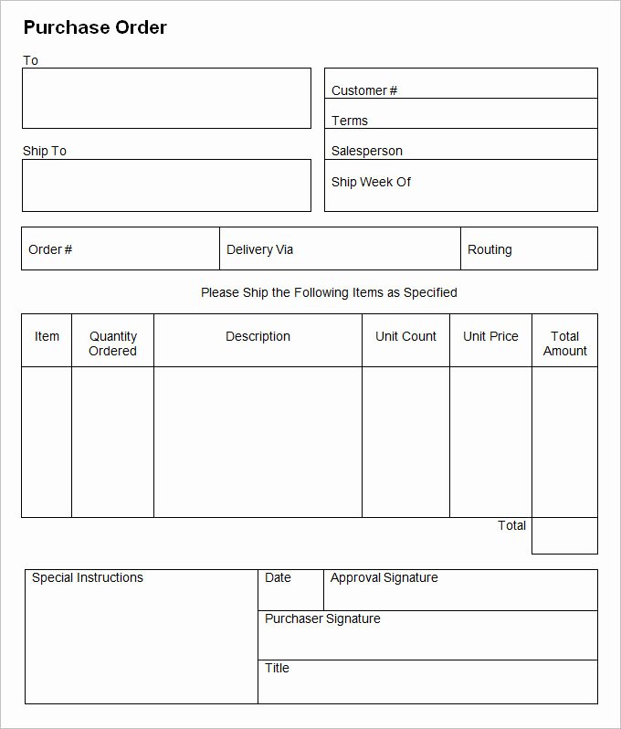 Purchase Order Forms Templates