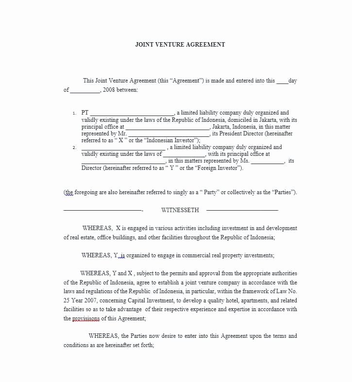 53 Simple Joint Venture Agreement Templates [pdf Doc