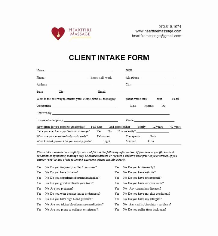 59 Best Massage Intake forms for Any Client Printable