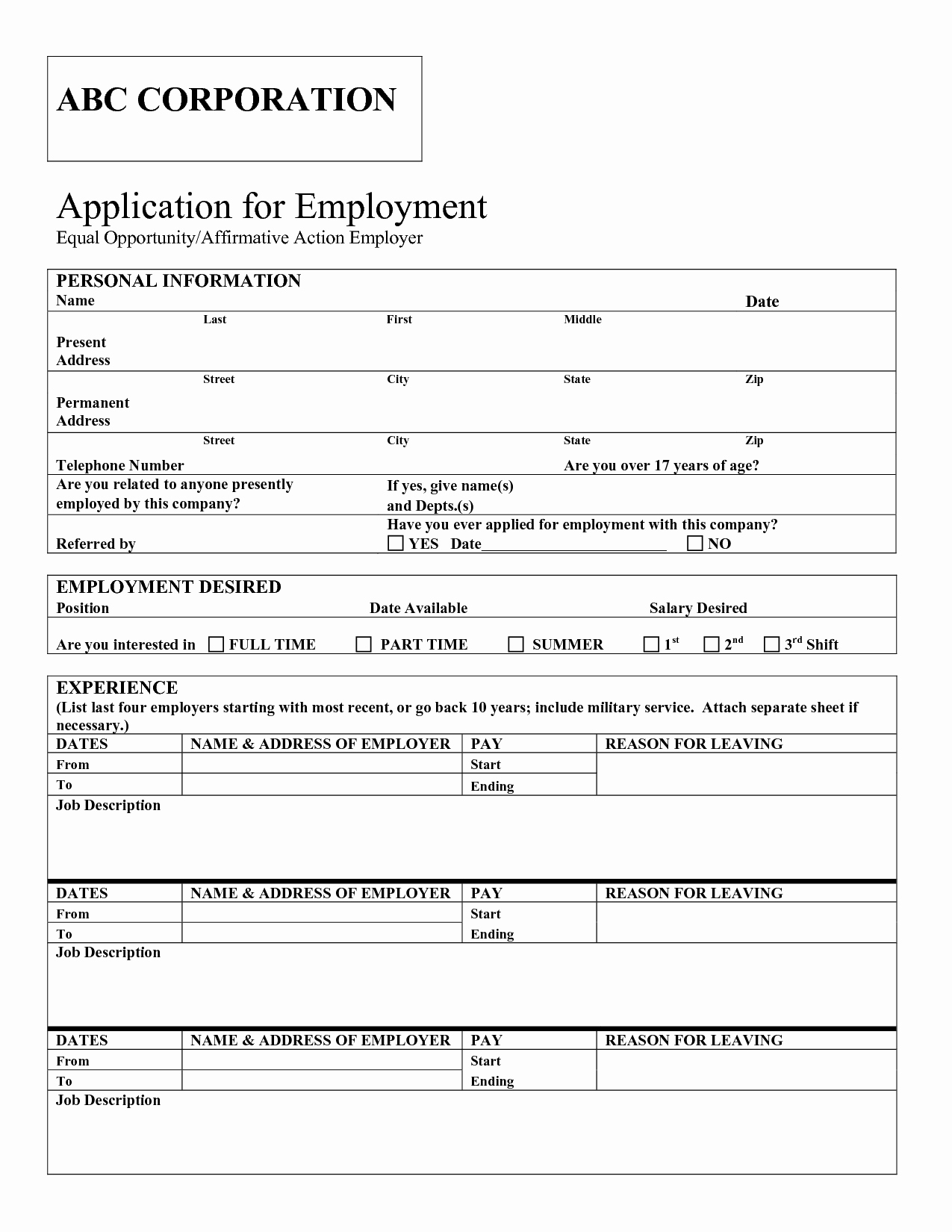 post printable blank job application