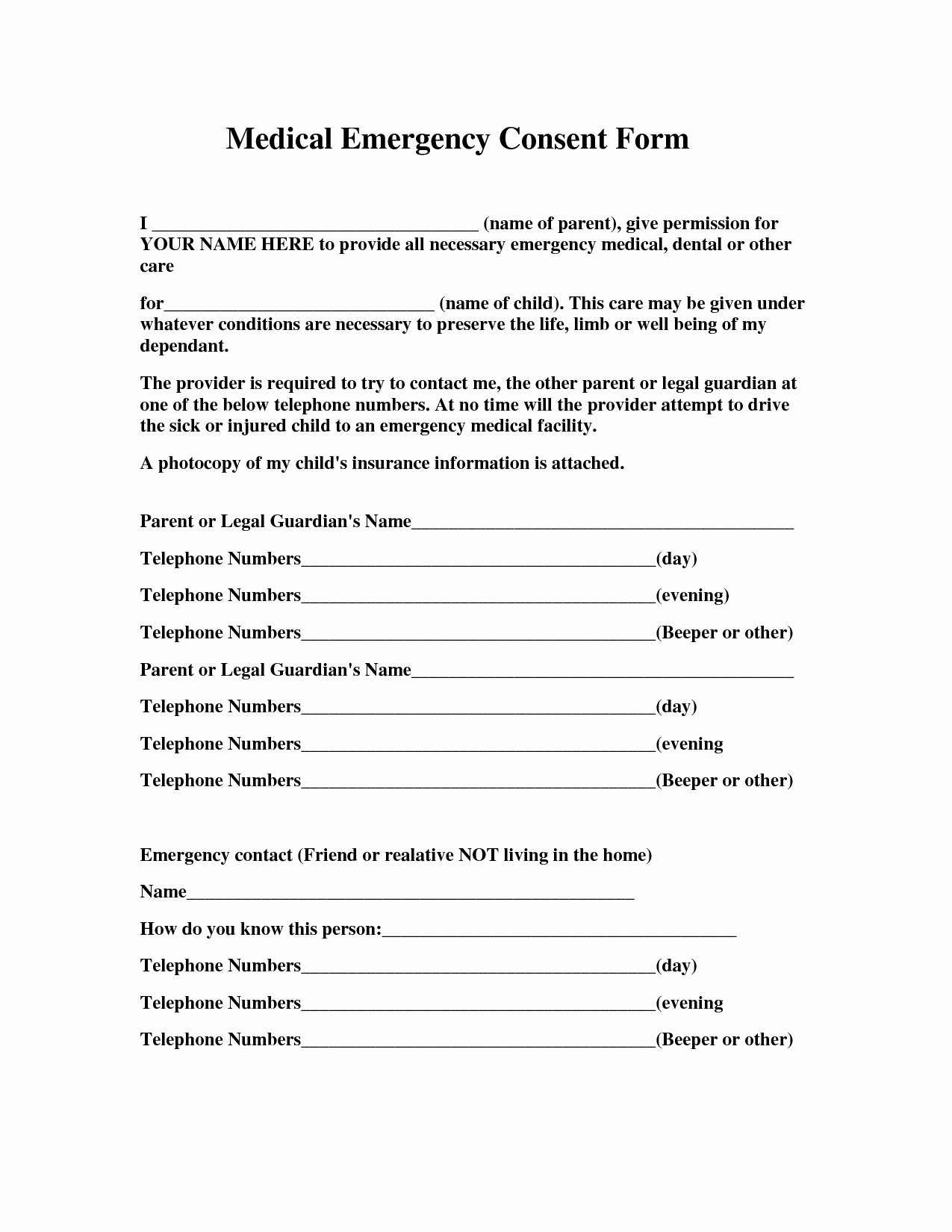 6 Best Of Printable Emergency Authorization form