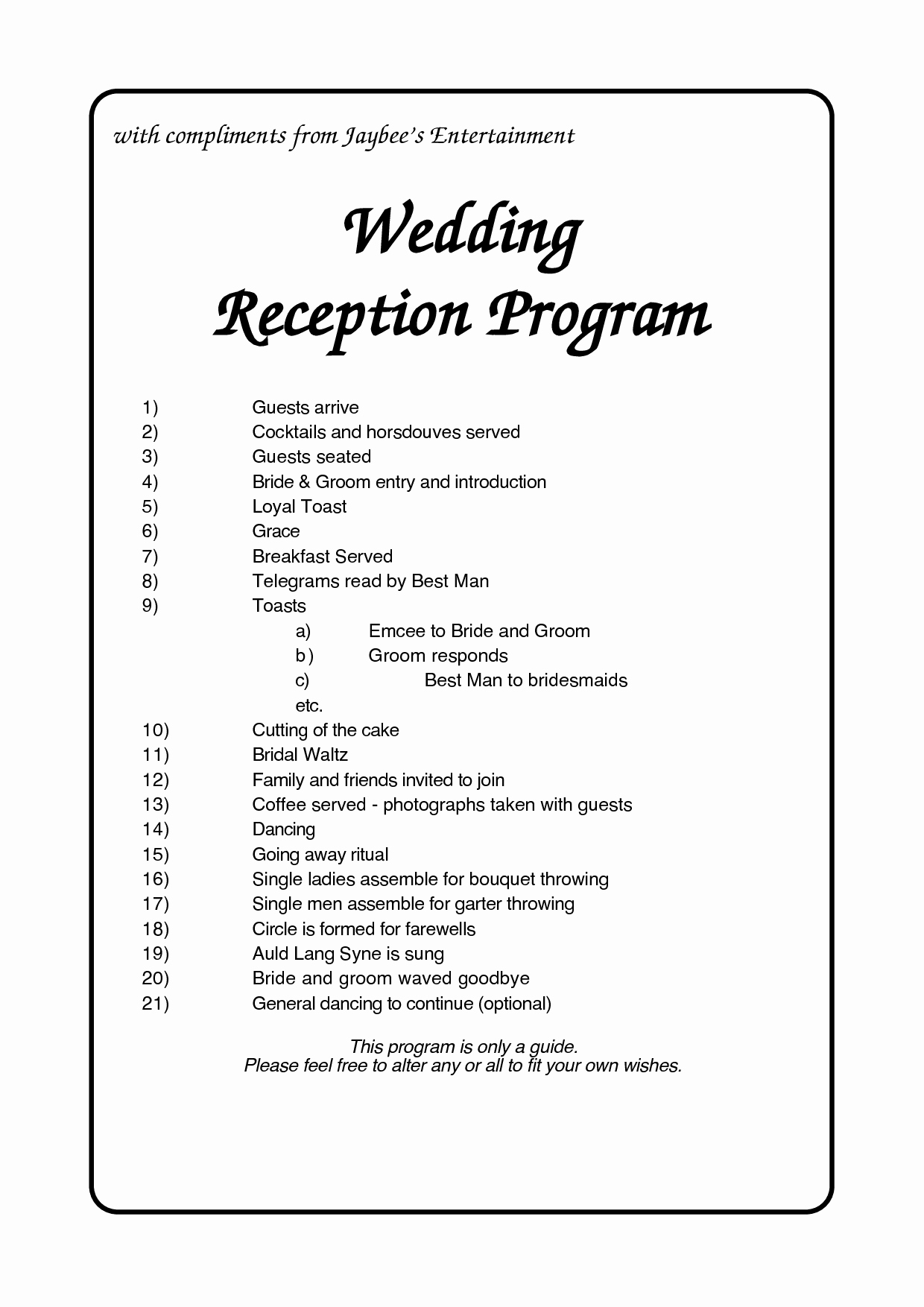 6 Best Of Reception Agenda Printable Wedding