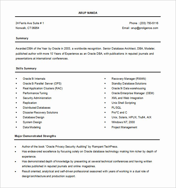 6 Database Administrator Resume Templates Doc Excel
