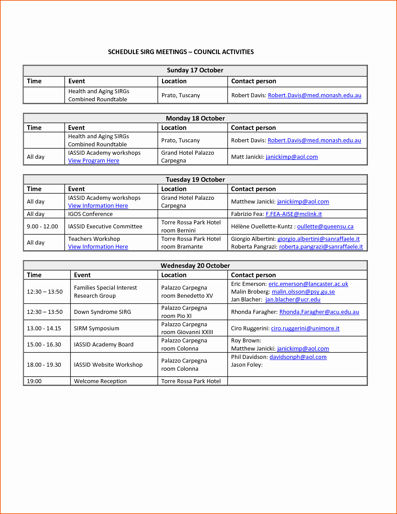 6 event schedule template