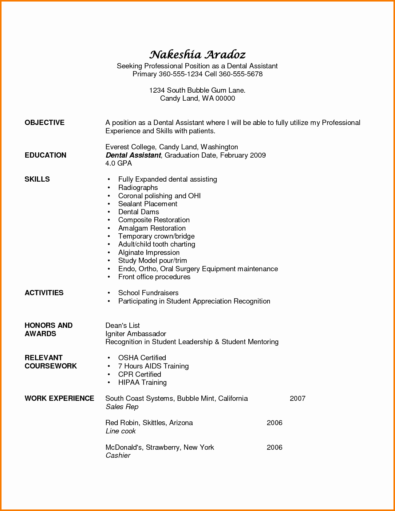 6 Experience Dental assistant Resume