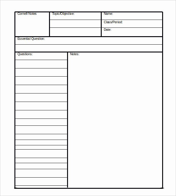6 Free Cornell Notes – Free Sample Example format