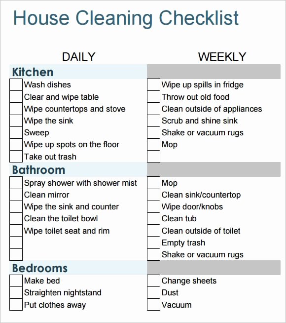 6 Free House Cleaning List Templates Excel Pdf formats