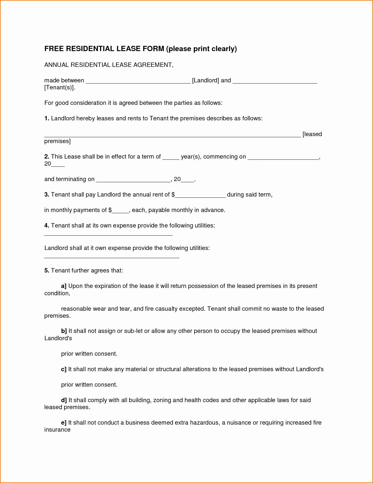 6 Free Lease Agreement forms to Print