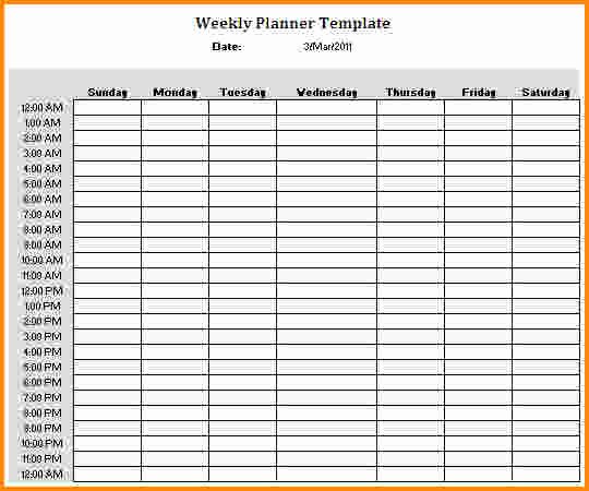 6 Hourly Planner Template