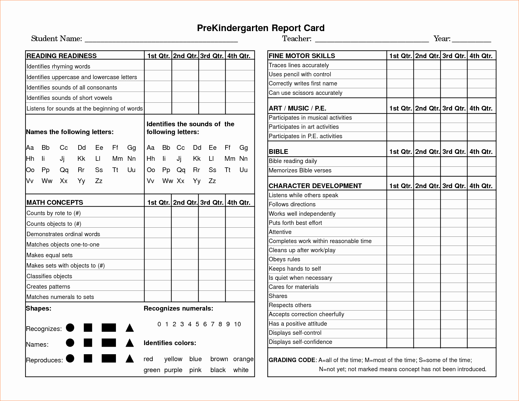 6 Kindergarten Report Card Templatereport Template