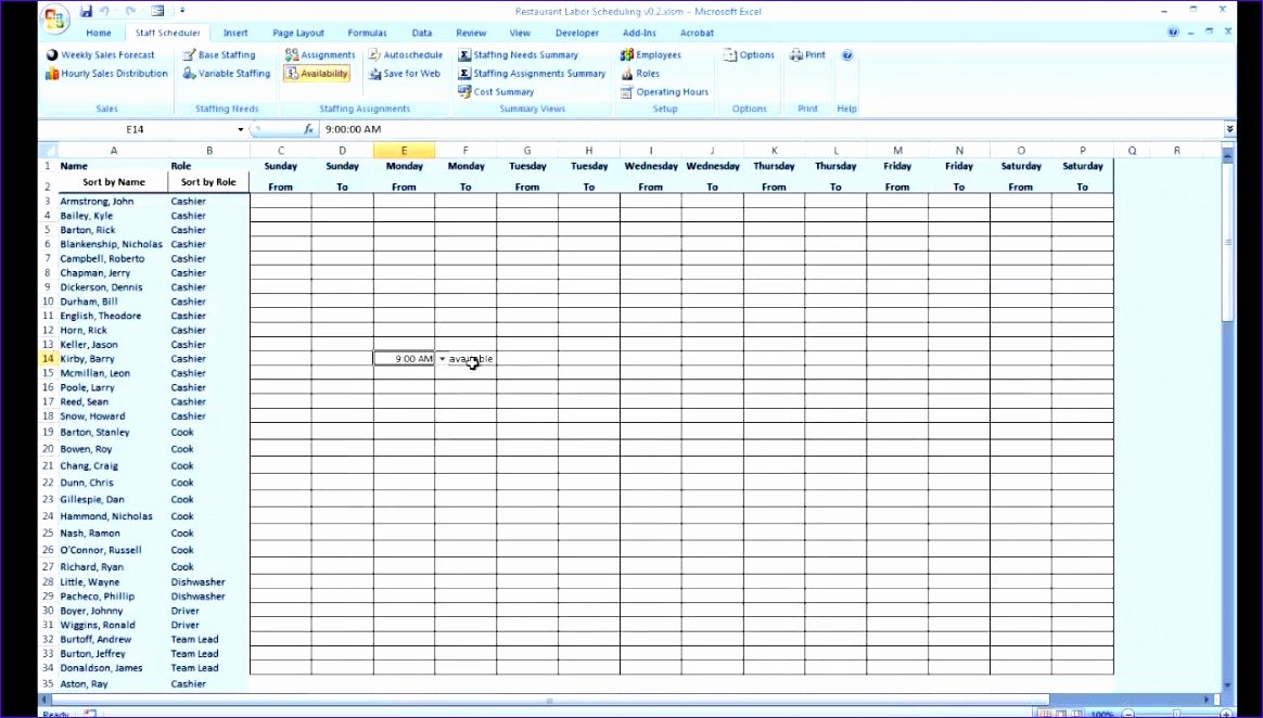 microsoft excel employee schedule template n3039