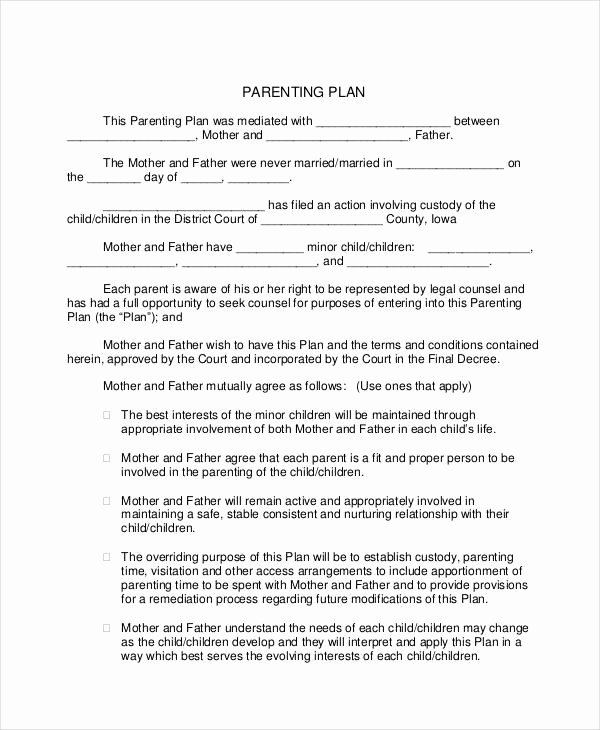 6 Parenting Plan Examples Samples