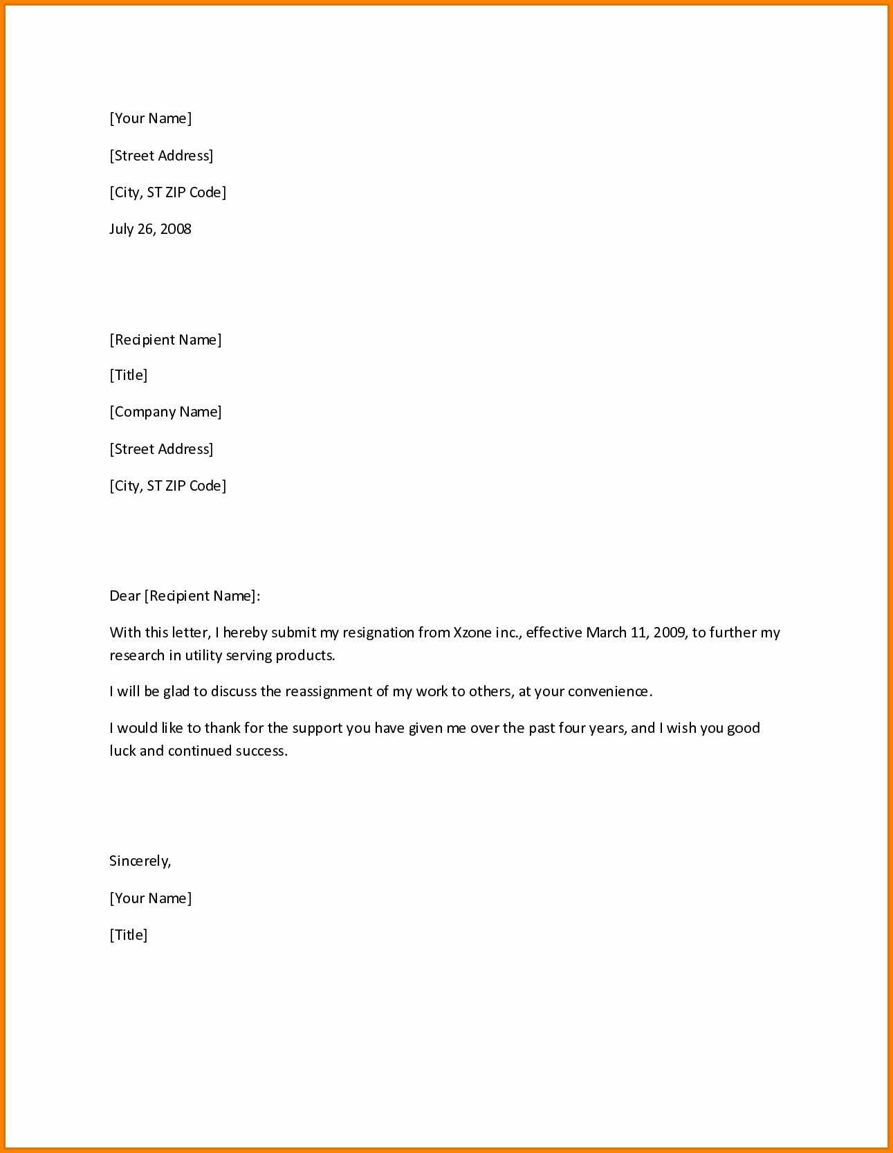 6 Professional Resignation Letter Samples