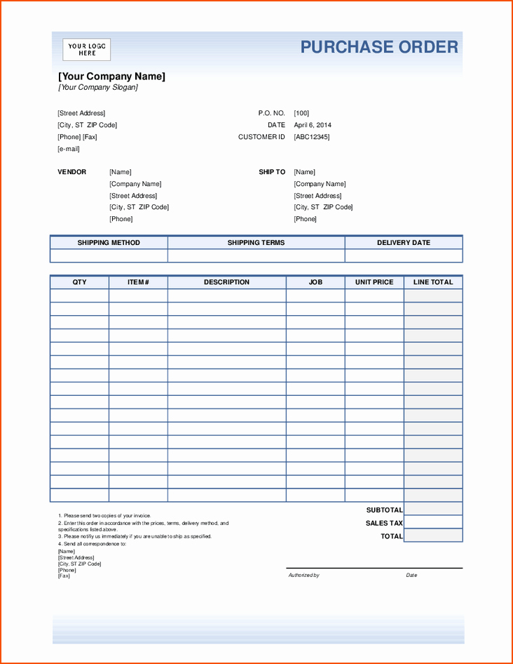 6 purchase order template excel