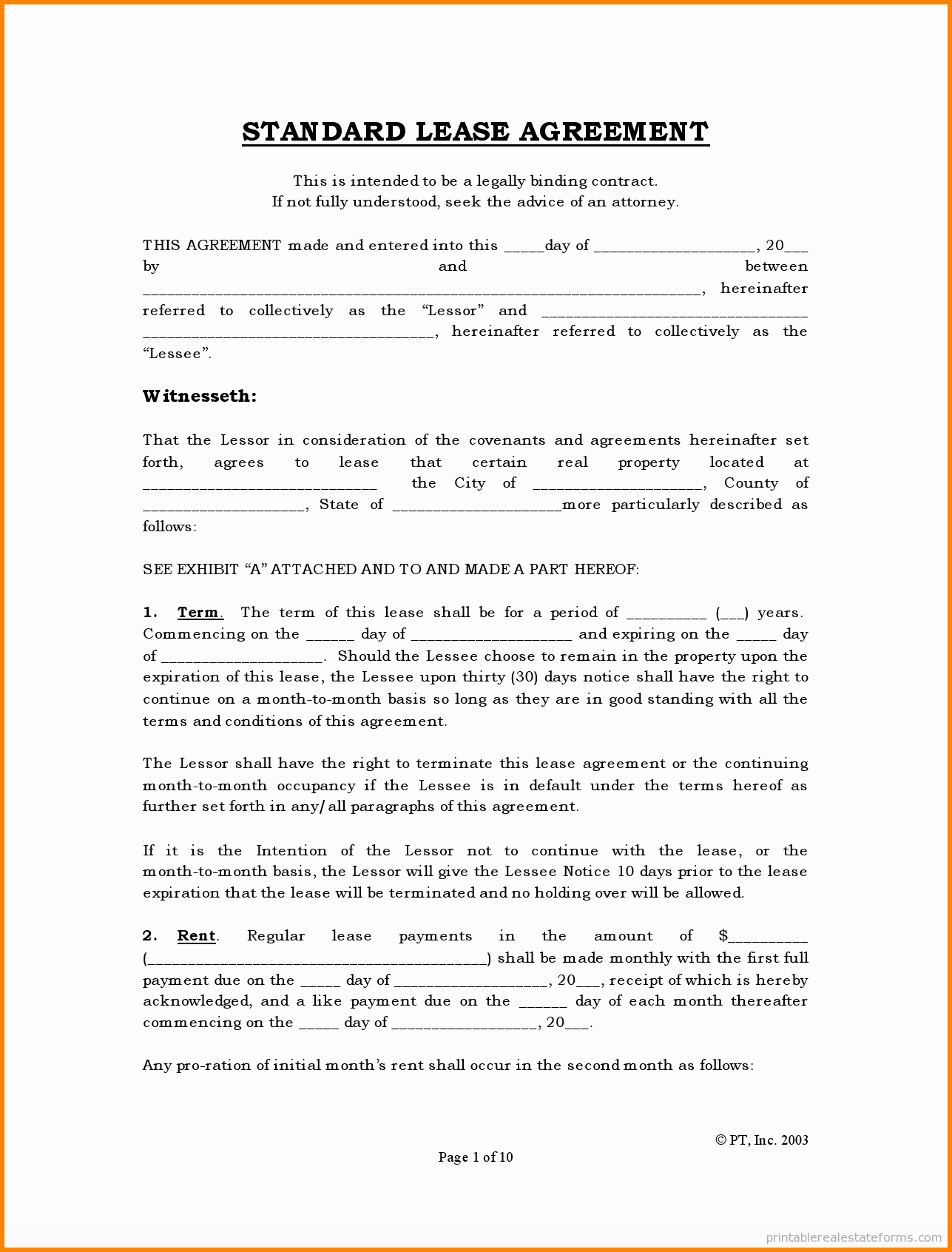6 Rent Lease Agreement form