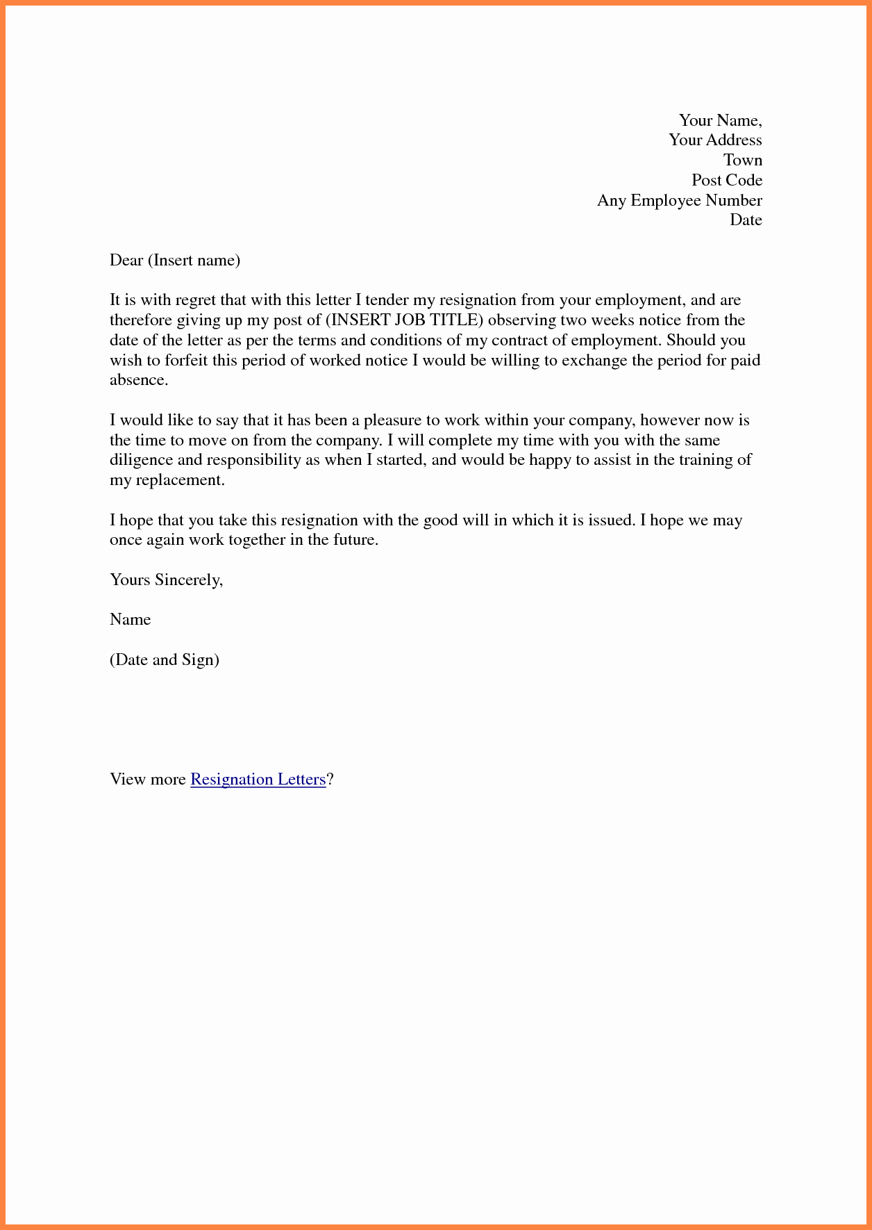 6 sample of resignation letter two weeks notice