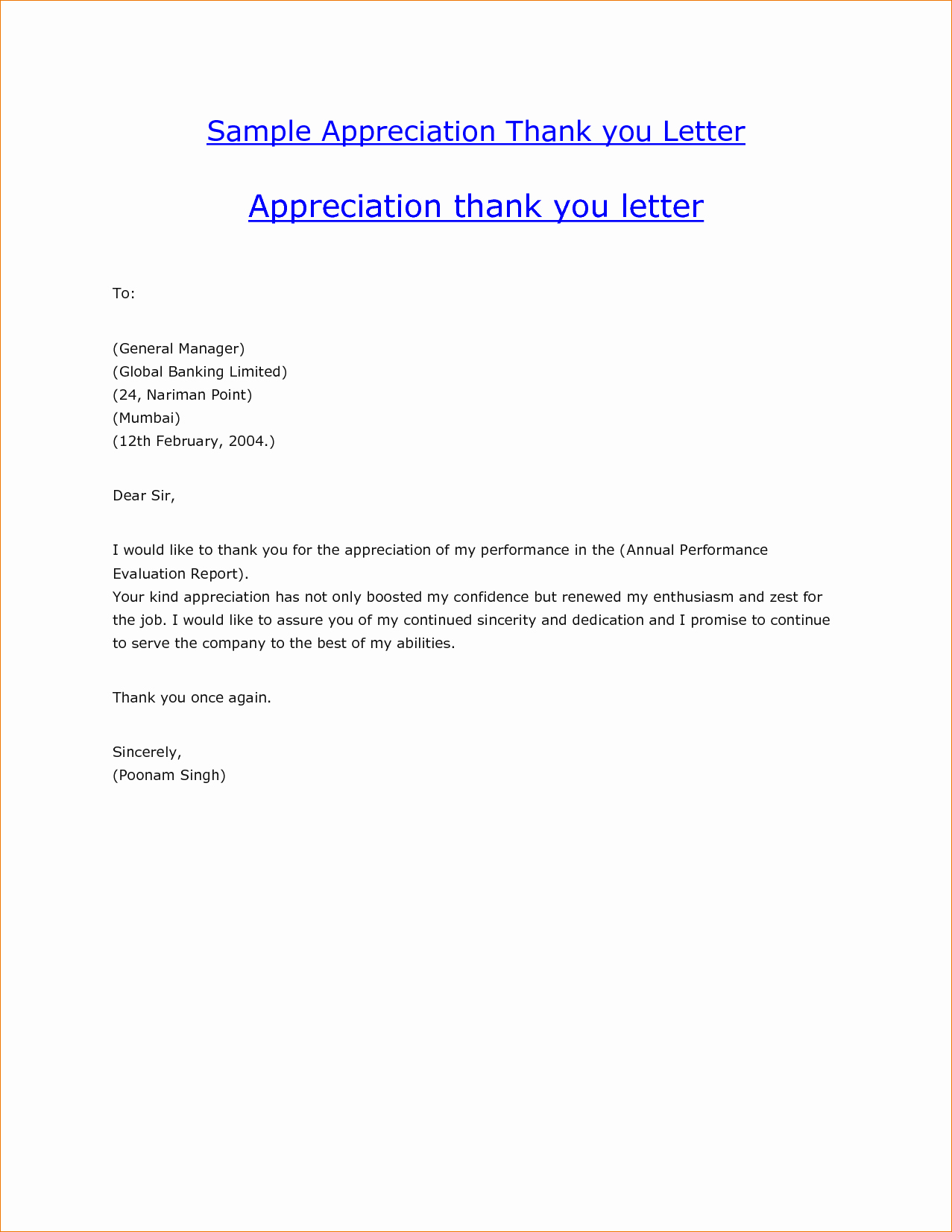 6 Sample Thank You Letter