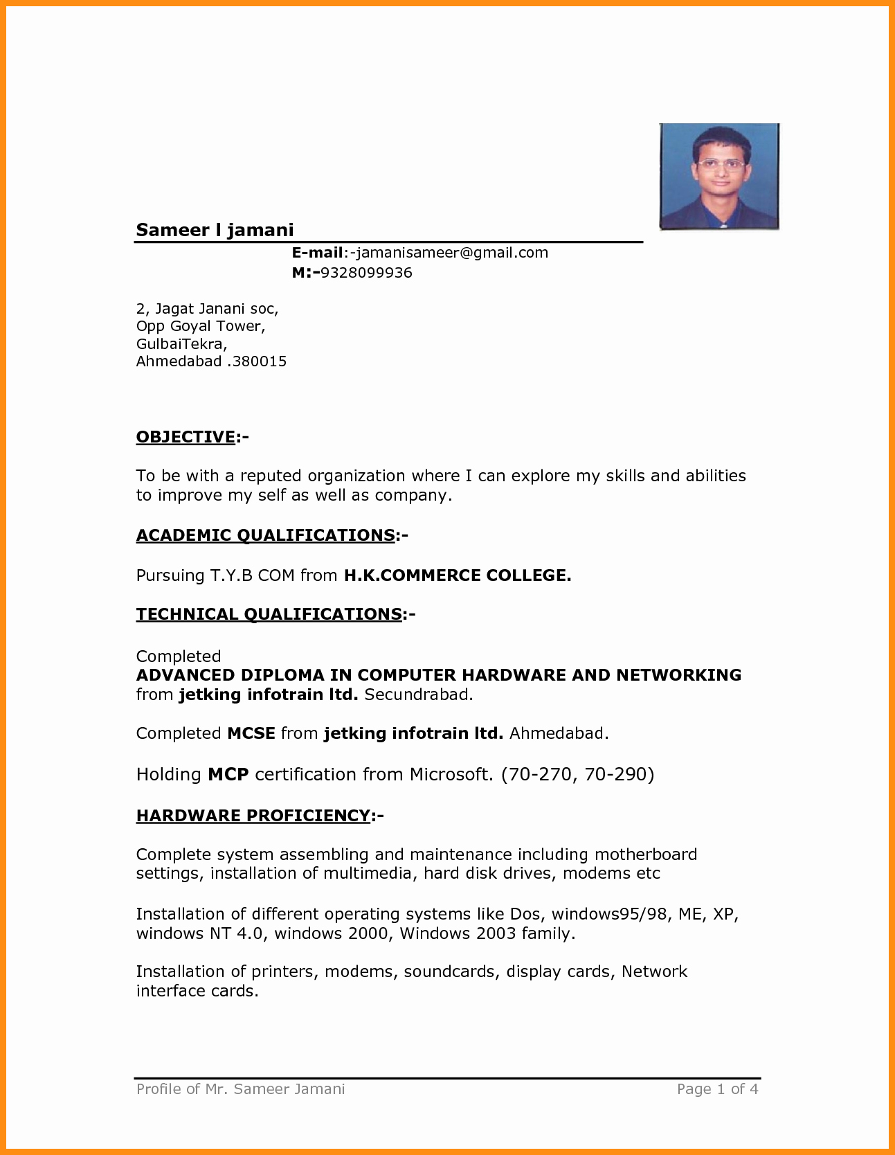 6 simple resume format in ms word