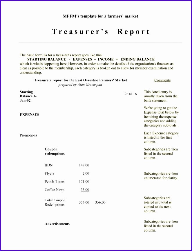6 Treasurer Report Template Excel Exceltemplates