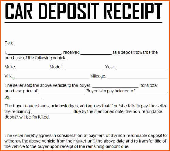 6 Vehicle Deposit form Bud Template Letter