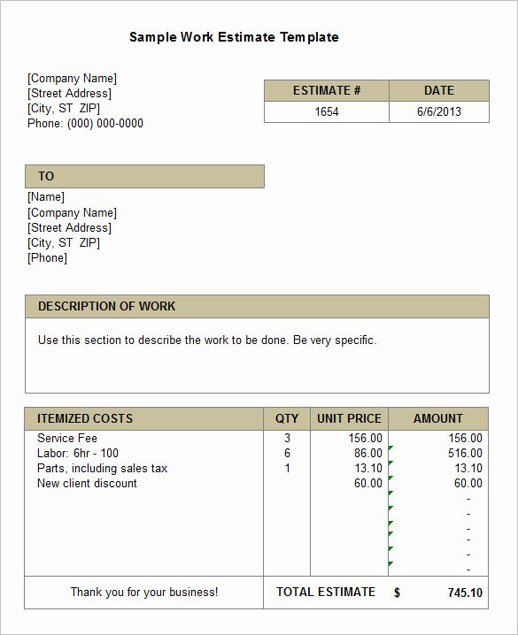 6 Work Estimate Templates – Free Word &amp; Excel formats