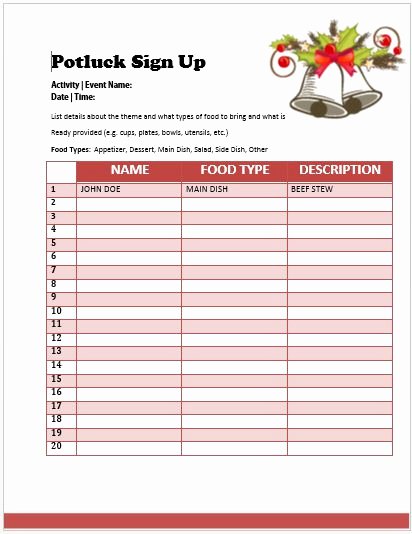 60 Best Potluck Signup Sheets for Free 5th E Will