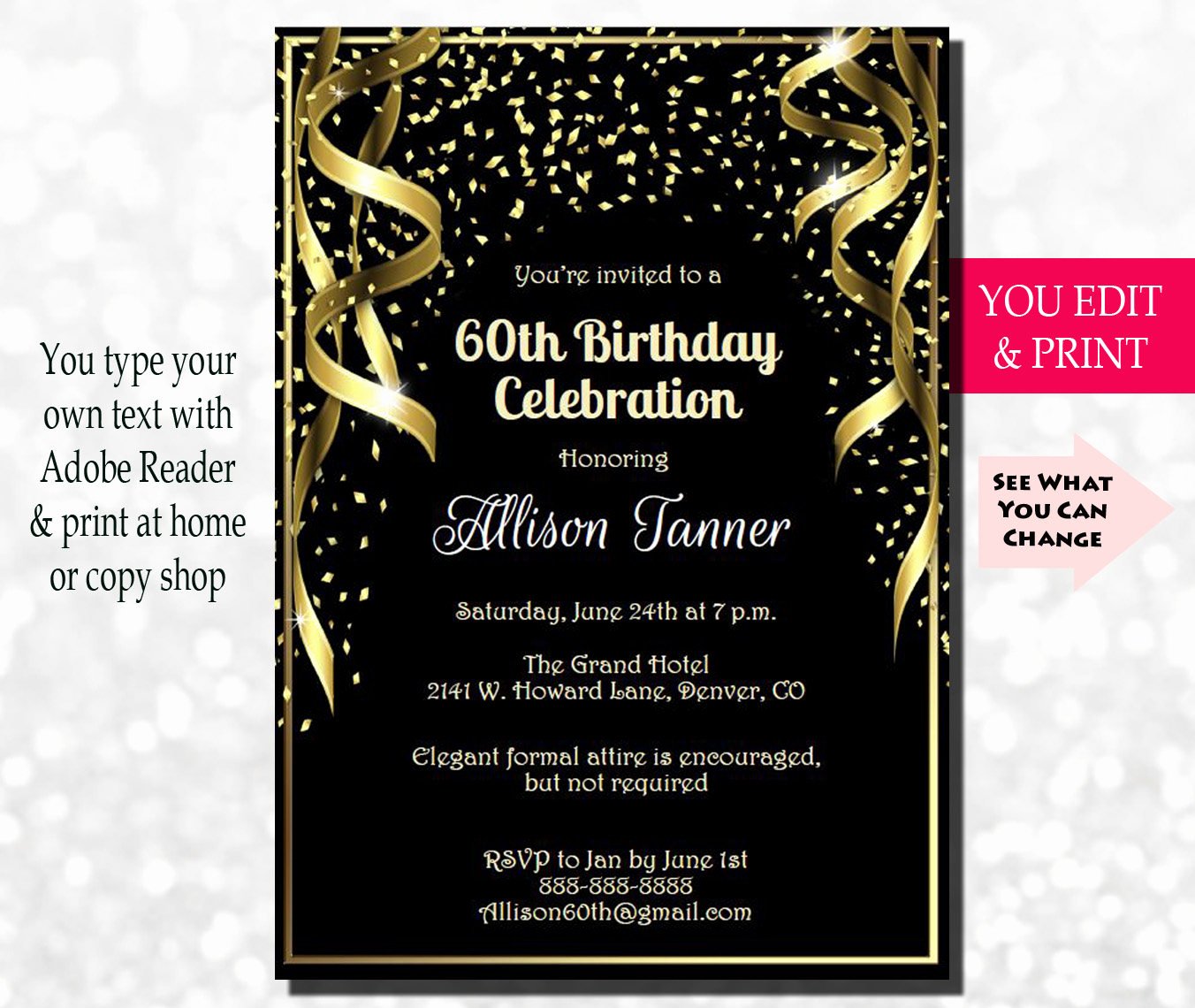 60th Birthday Invitation 60th Birthday Party Invitation 60th