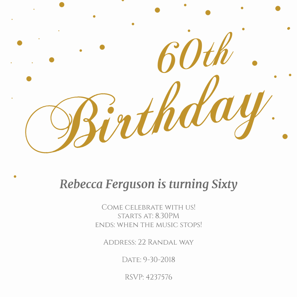 60th Golden Flakes Free Birthday Invitation Template