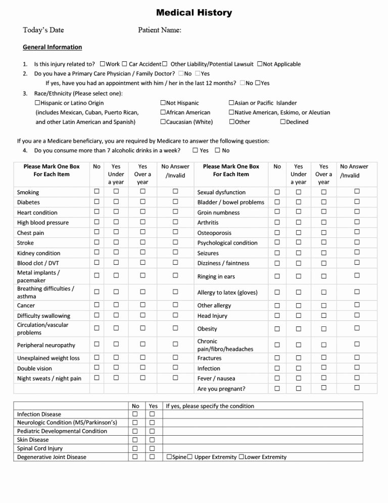 67 Medical History forms [word Pdf] Printable Templates