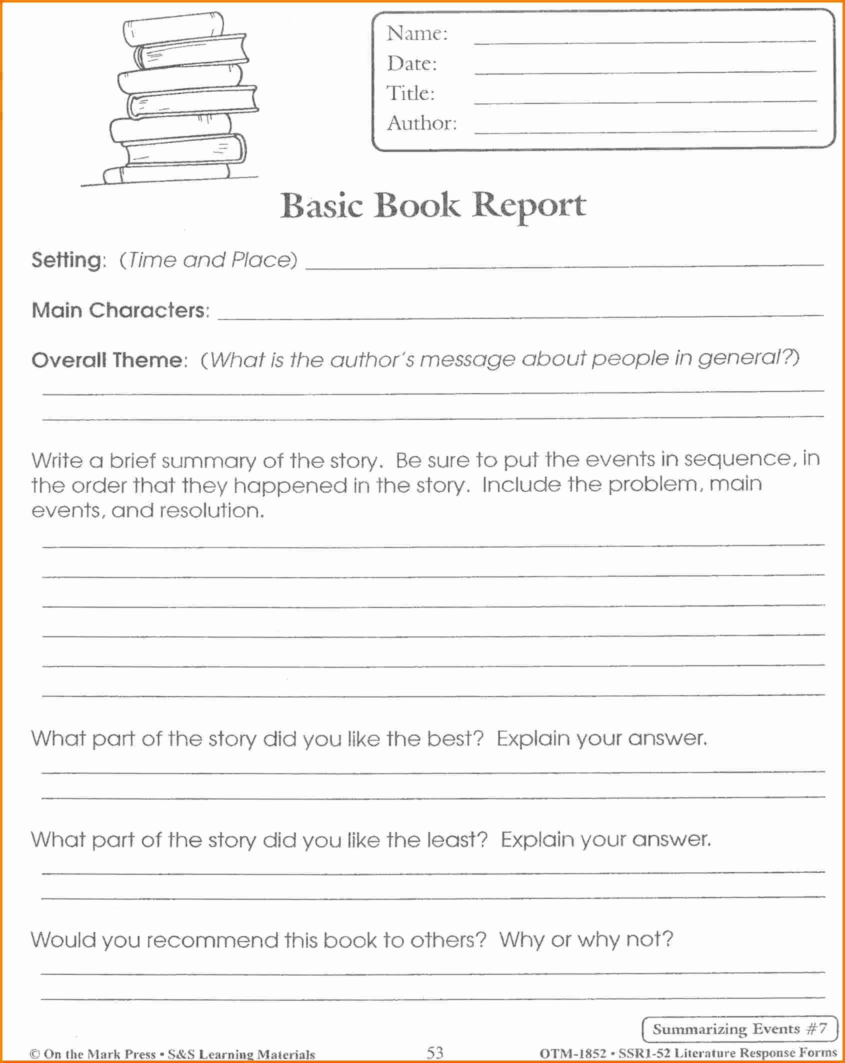 7 5th Grade Book Report Template