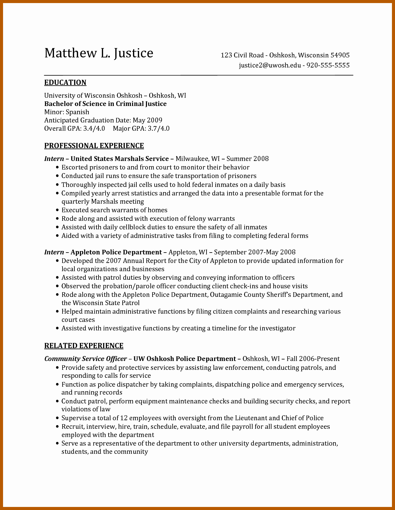 7 8 criminal justice resume