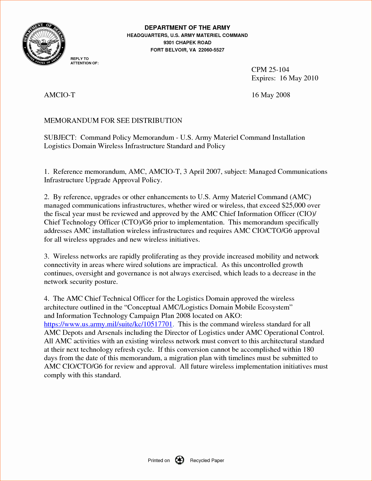 Army Memorandum For Record Template