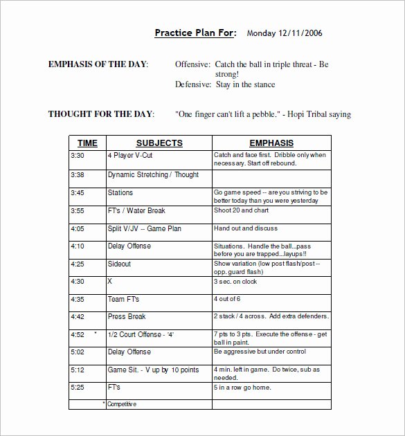 sample basketball schedule