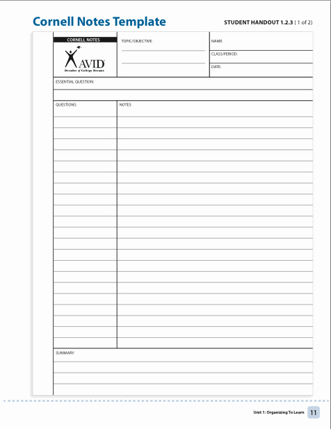 7 Best Of Avid Cornell Notes Template Printable