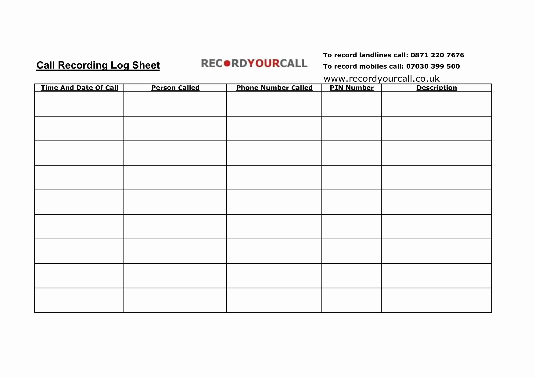 7 Best Of Free Printable Call Log Template Free