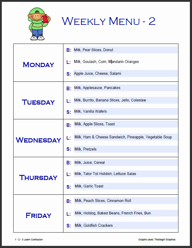 7 Best Of Free Printable Day Care Weekly Menu