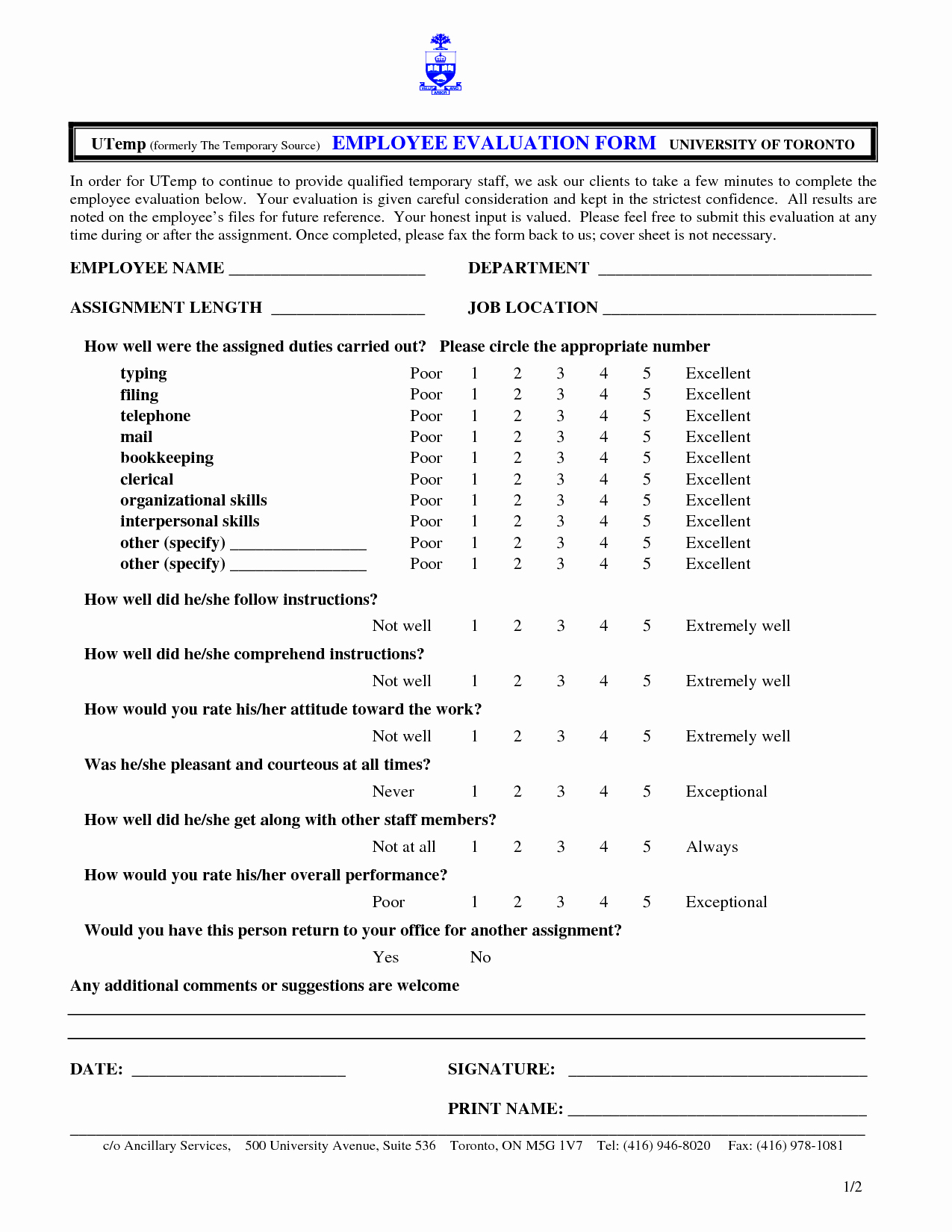 7 Best Of Free Printable Employee Evaluation forms