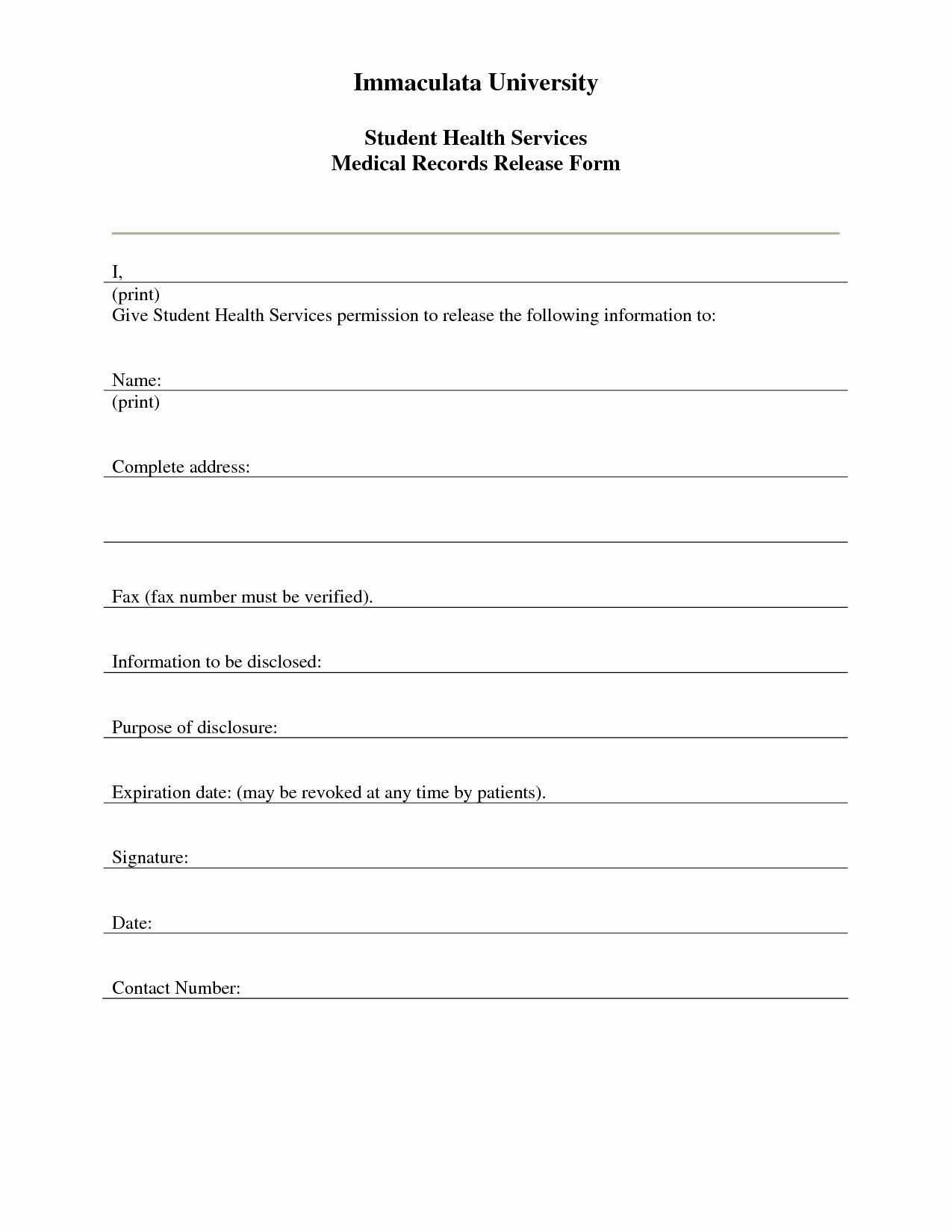 7 Best Of Free Printable Medical Release form