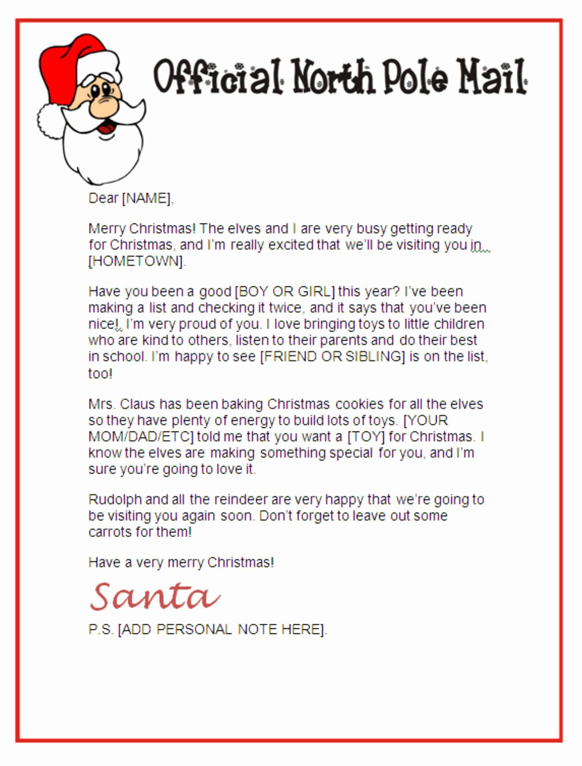 7 Best Of Free Printable Santa Letters Templates