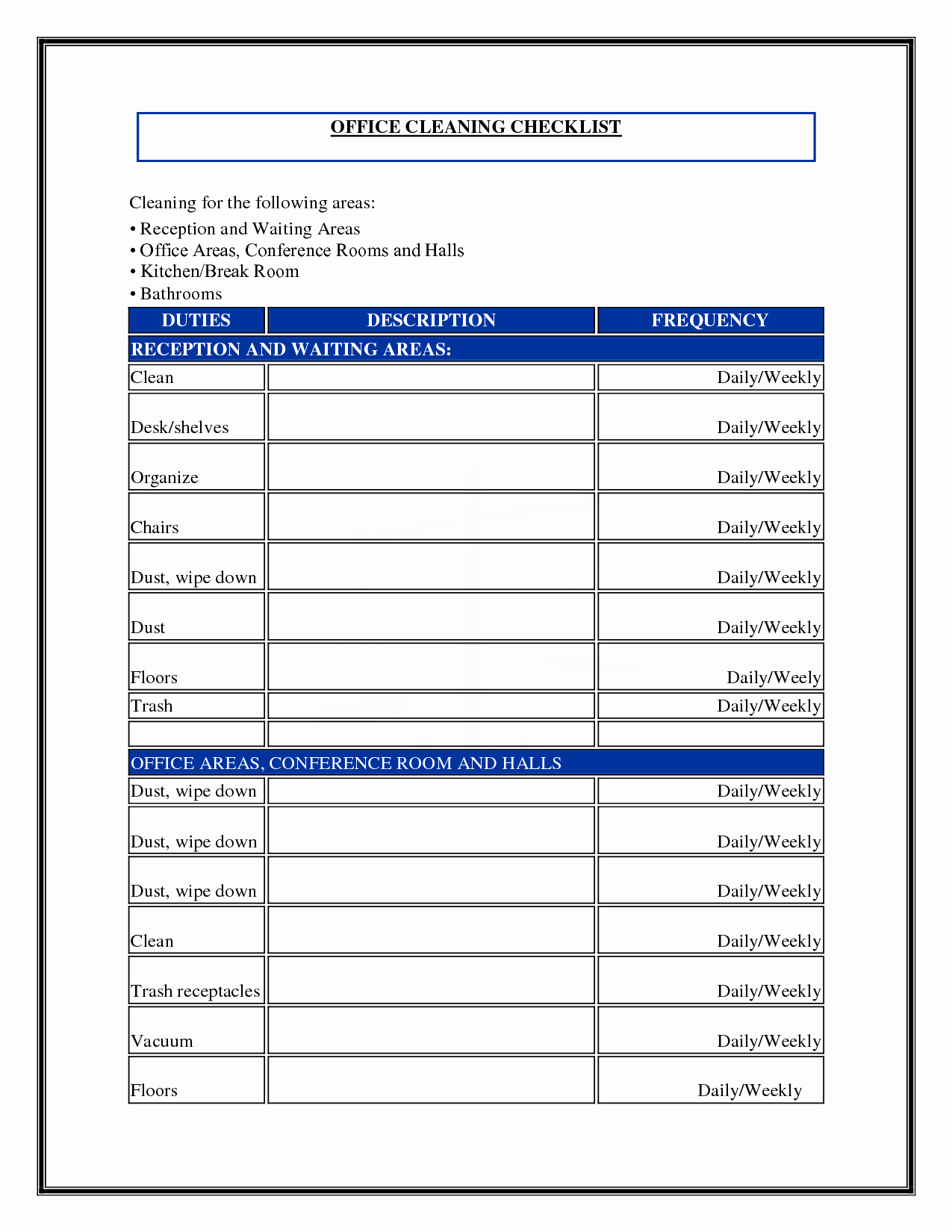 7 Best Of Mercial Cleaning Checklist Printable