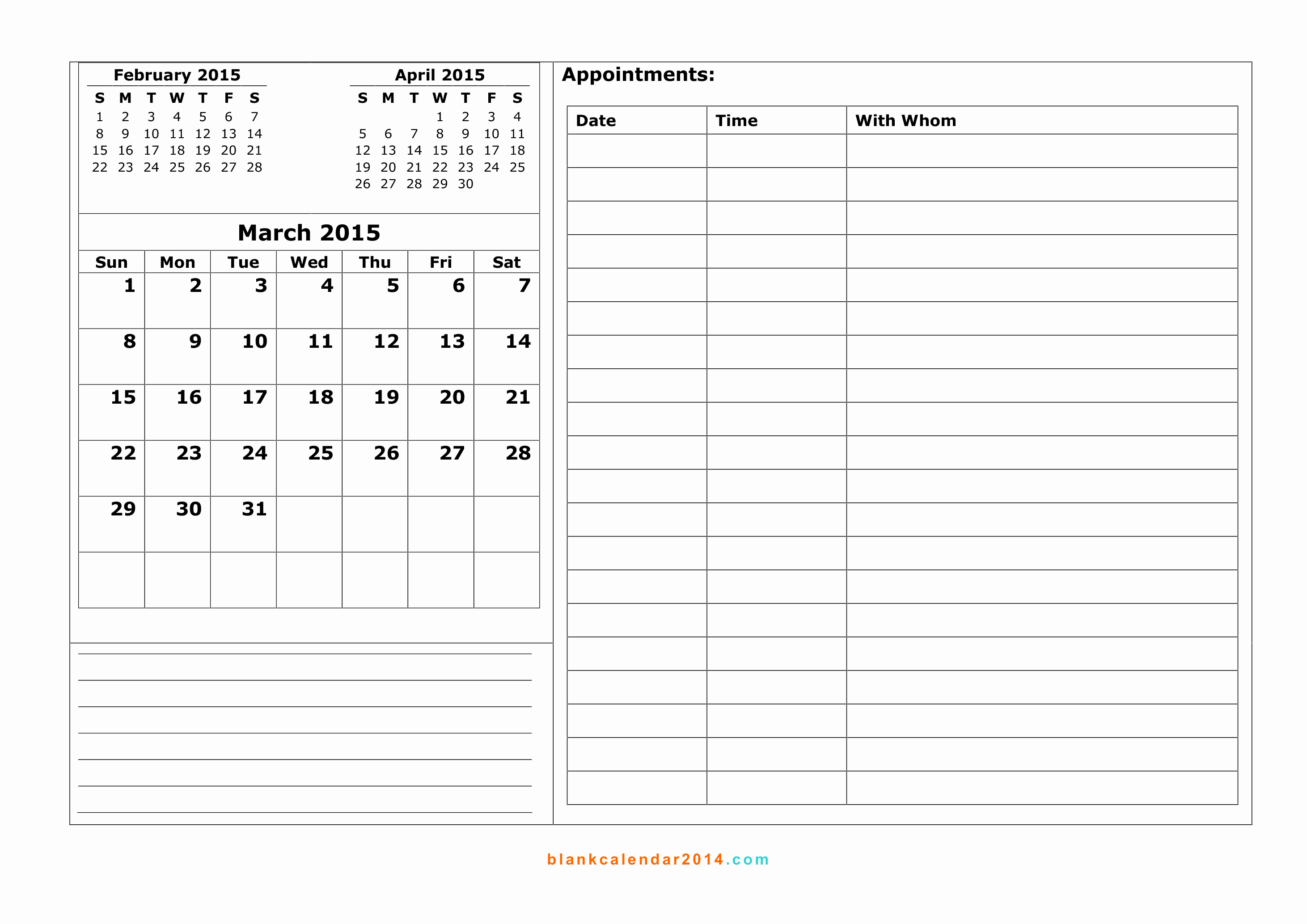 7 Best Of Printable 2015 Monthly Appointment