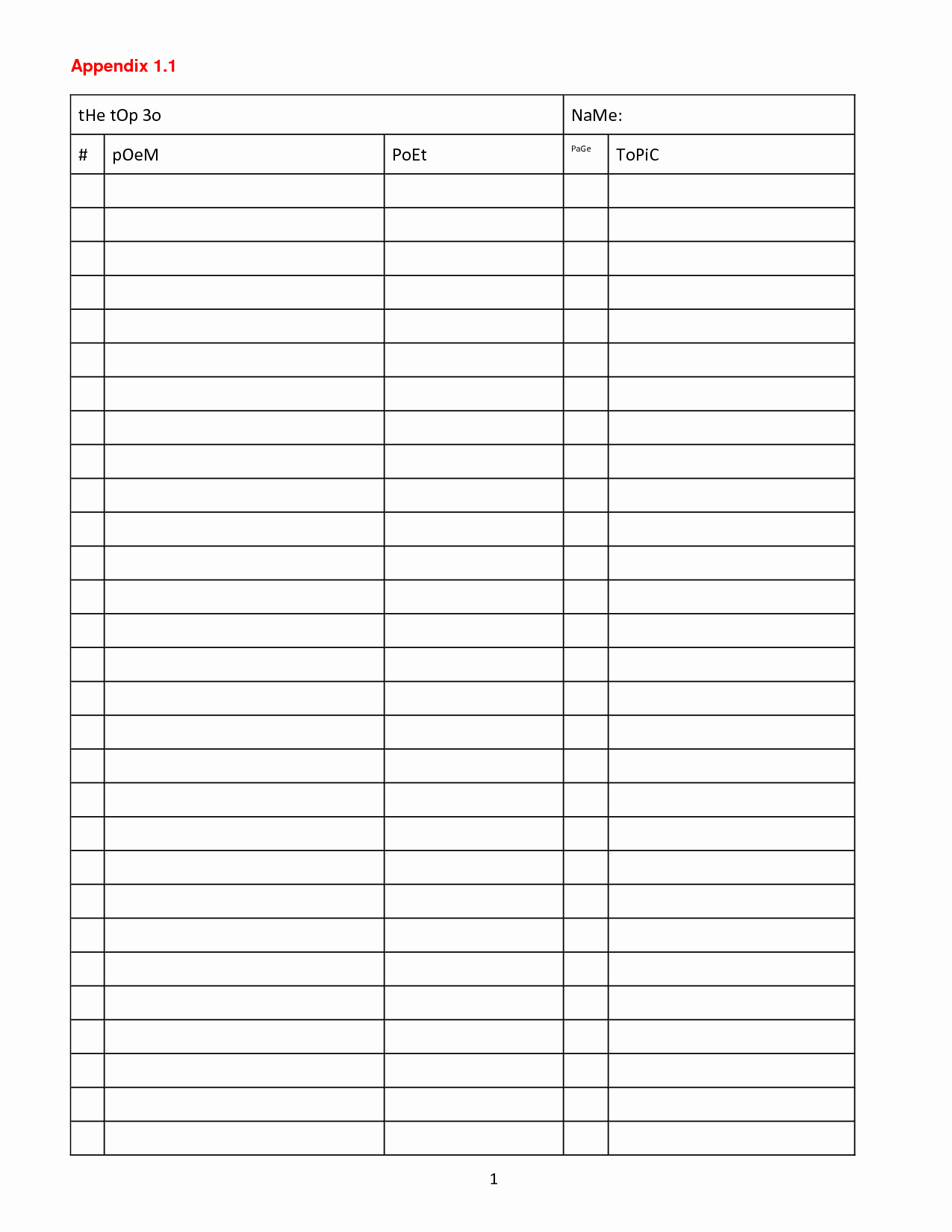 7 Best Of Printable Blank Charts with Rows